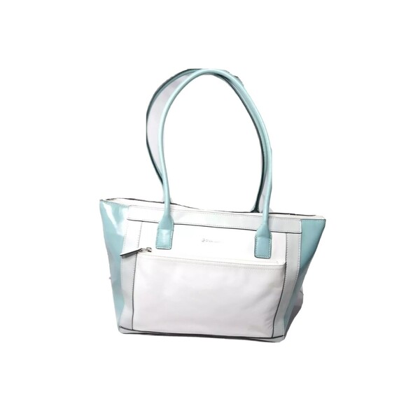 Giani Bernini Leather Tote Bag Handbag Purse Mint Green & White - Picture 3 of 6